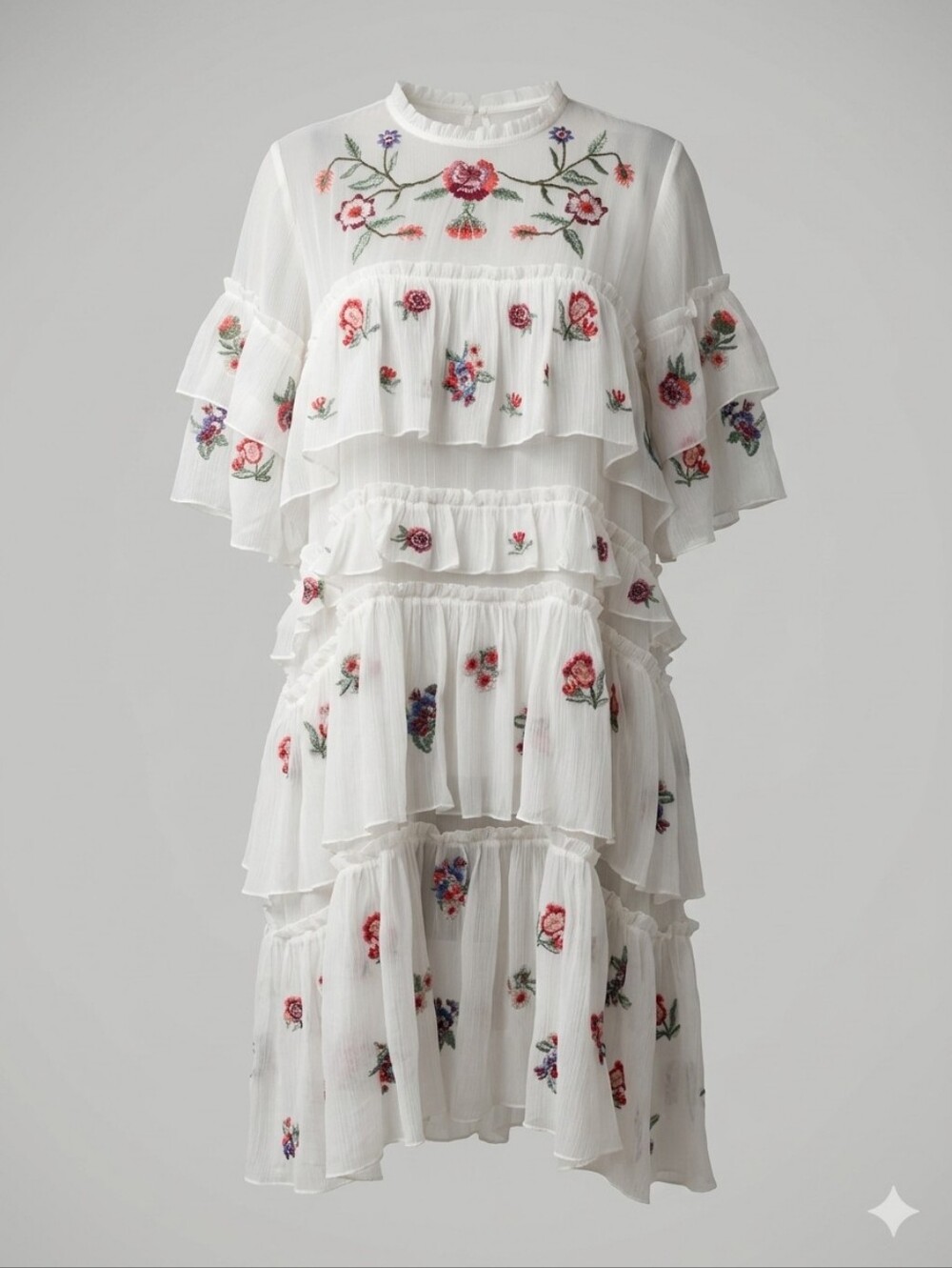 ZARA WOMAN Beautiful floral embroidered tiered dress. Sz S. Babydoll.